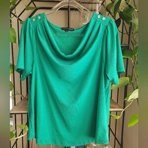 Adrienne Vittadini Teal Button-Shoulder Blouse